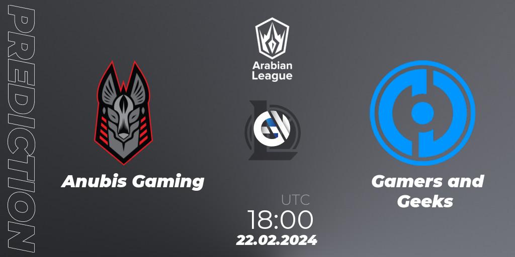 Anubis Gaming vs Gamers and Geeks: Betting TIp, Match Prediction. 22.02.24. LoL, Arabian League Spring 2024