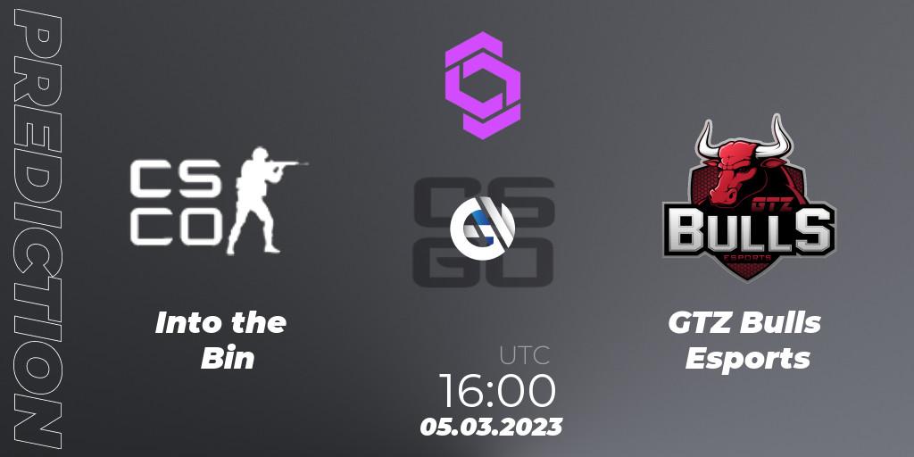 Into the Bin vs GTZ Bulls Esports: Betting TIp, Match Prediction. 05.03.2023 at 16:00. Counter-Strike (CS2), CCT West Europe Series 2 Closed Qualifier