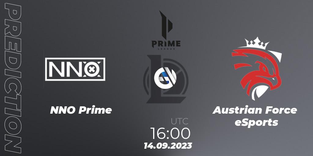 NNO Prime vs Austrian Force eSports: Betting TIp, Match Prediction. 14.09.2023 at 16:00. LoL, Prime League 2024 - Promotion Tournament