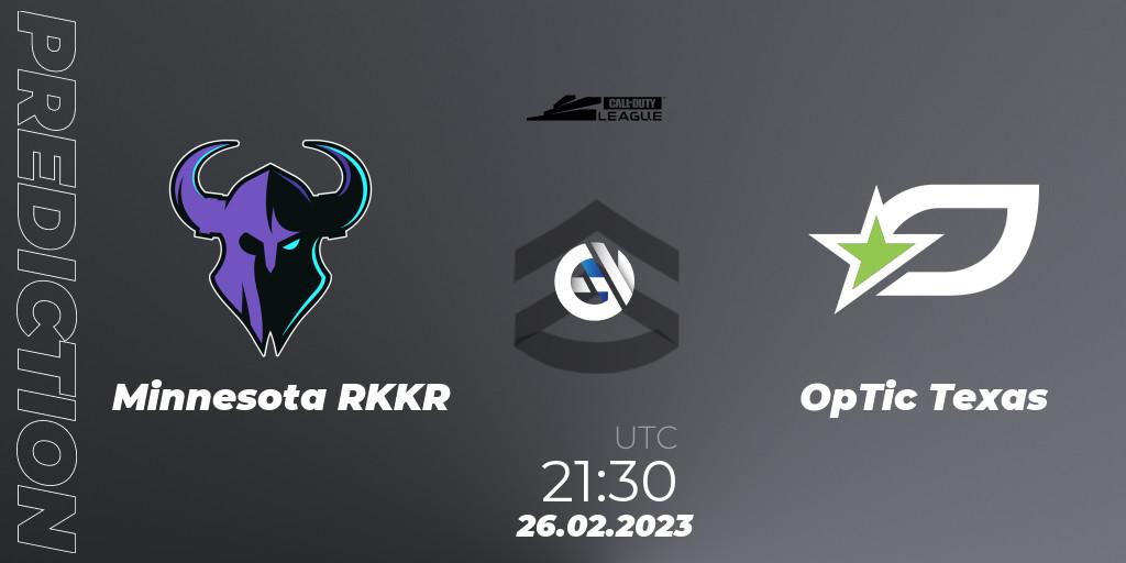 Minnesota RØKKR vs OpTic Texas: Betting TIp, Match Prediction. 26.02.2023 at 21:00. Call of Duty, Call of Duty League 2023: Stage 3 Major Qualifiers
