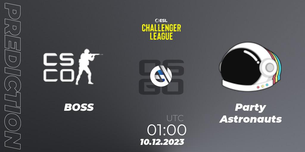 BOSS vs Party Astronauts: Betting TIp, Match Prediction. 10.12.2023 at 01:00. Counter-Strike (CS2), ESL Challenger League Season 46: North America