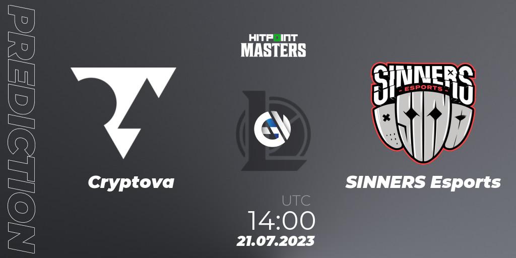Cryptova vs SINNERS Esports: Betting TIp, Match Prediction. 27.06.2023 at 14:00. LoL, Hitpoint Masters Summer 2023 - Group Stage