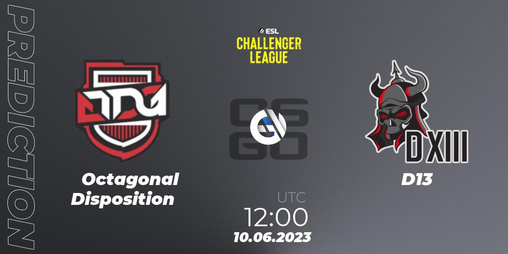 Octagonal Disposition vs D13: Betting TIp, Match Prediction. 10.06.23. CS2 (CS:GO), ESL Challenger League Season 45 Relegation: Asia-Pacific