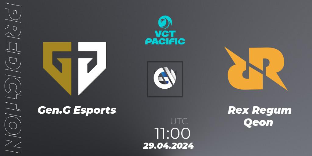Gen.G Esports vs Rex Regum Qeon: Betting TIp, Match Prediction. 29.04.2024 at 10:30. VALORANT, VALORANT Champions Tour 2024: Pacific League - Stage 1 - Group Stage