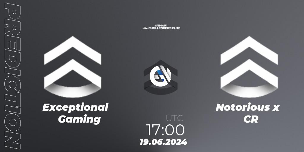Exceptional Gaming vs Notorious x CR: Betting TIp, Match Prediction. 19.06.2024 at 17:00. Call of Duty, Call of Duty Challengers 2024 - Elite 3: EU