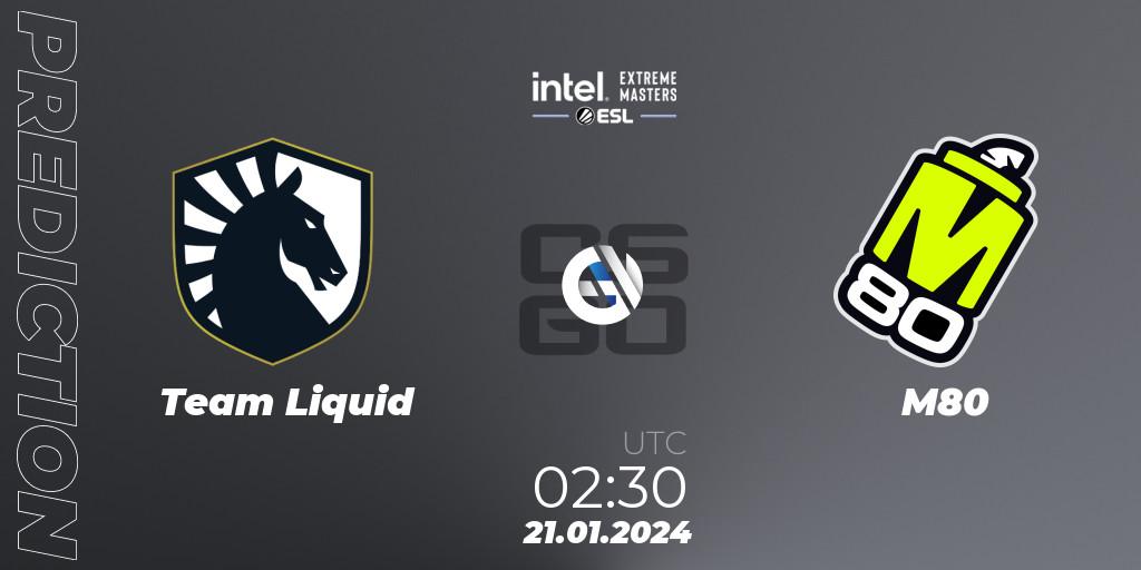 Team Liquid vs M80: Betting TIp, Match Prediction. 21.01.2024 at 02:30. Counter-Strike (CS2), Intel Extreme Masters China 2024: North American Closed Qualifier