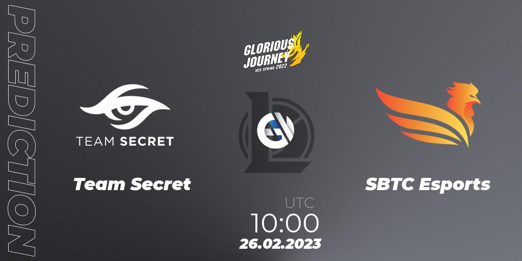 Team Secret vs SBTC Esports: Betting TIp, Match Prediction. 26.02.2023 at 10:00. LoL, VCS Spring 2023 - Group Stage