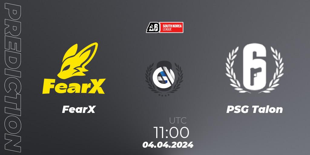 FearX vs PSG Talon: Betting TIp, Match Prediction. 05.04.2024 at 11:00. Rainbow Six, South Korea League 2024 - Stage 1