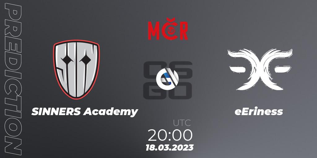 SINNERS Academy vs eEriness: Betting TIp, Match Prediction. 18.03.2023 at 20:00. Counter-Strike (CS2), Tipsport Cup Prague Spring 2023: Closed Qualifier