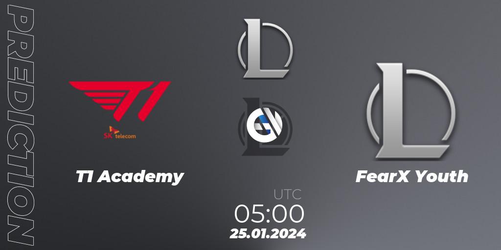 T1 Academy vs FearX Youth: Betting TIp, Match Prediction. 25.01.2024 at 05:00. LoL, LCK Challengers League 2024 Spring - Group Stage