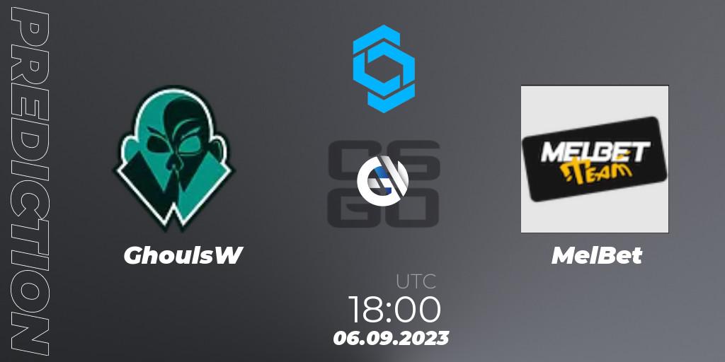 GhoulsW vs MelBet: Betting TIp, Match Prediction. 06.09.2023 at 18:20. Counter-Strike (CS2), CCT East Europe Series #2: Closed Qualifier