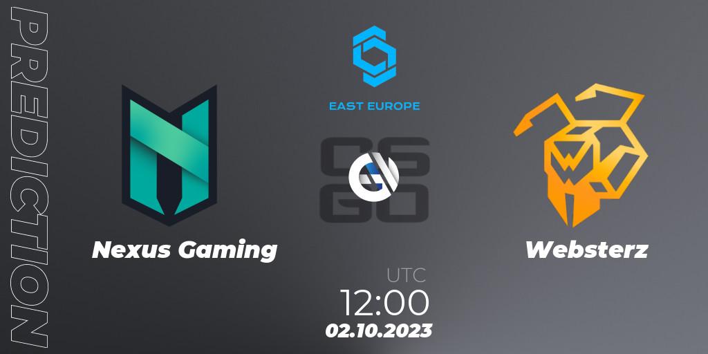 Nexus Gaming vs Websterz: Betting TIp, Match Prediction. 02.10.2023 at 12:00. Counter-Strike (CS2), CCT East Europe Series #3: Closed Qualifier