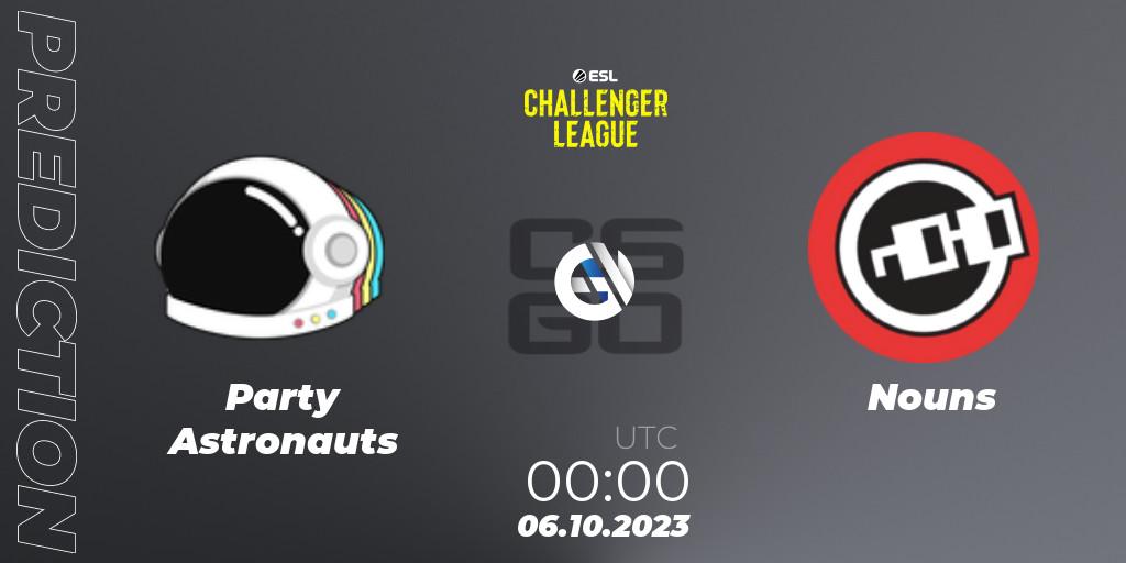 Party Astronauts vs Nouns: Betting TIp, Match Prediction. 20.10.2023 at 00:00. Counter-Strike (CS2), ESL Challenger League Season 46: North America