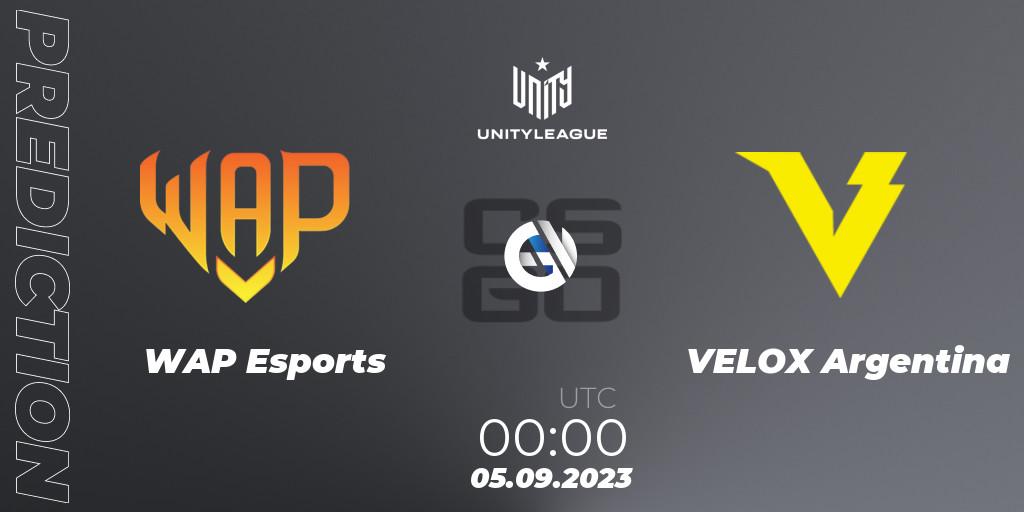 WAP Esports vs VELOX Argentina: Betting TIp, Match Prediction. 05.09.2023 at 00:00. Counter-Strike (CS2), LVP Unity League Argentina 2023