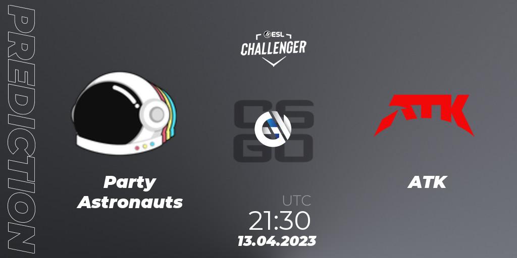 Party Astronauts vs ATK: Betting TIp, Match Prediction. 13.04.2023 at 21:30. Counter-Strike (CS2), ESL Challenger Katowice 2023: North American Qualifier