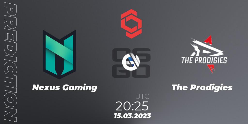 Nexus Gaming vs The Prodigies: Betting TIp, Match Prediction. 15.03.2023 at 20:25. Counter-Strike (CS2), CCT Central Europe Series 5 Closed Qualifier