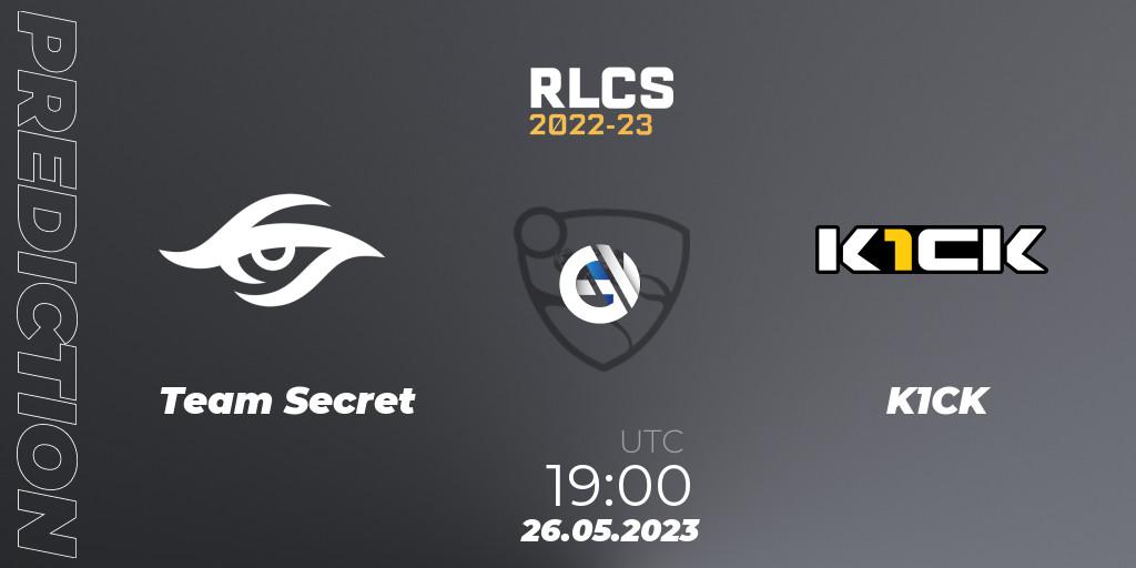 Team Secret vs K1CK: Betting TIp, Match Prediction. 26.05.2023 at 19:00. Rocket League, RLCS 2022-23 - Spring: South America Regional 2 - Spring Cup