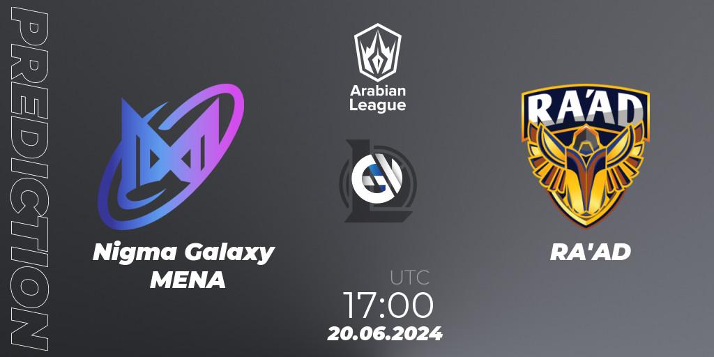 Nigma Galaxy MENA vs RA'AD: Betting TIp, Match Prediction. 20.06.2024 at 17:00. LoL, Arabian League Summer 2024