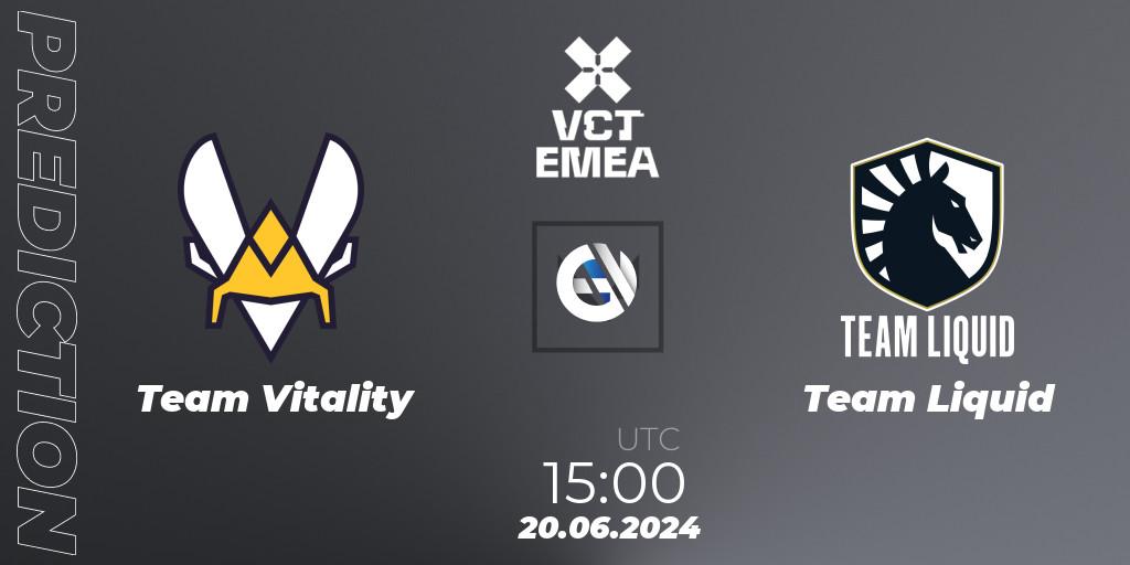 Team Vitality vs Team Liquid: Betting TIp, Match Prediction. 20.06.2024 at 19:10. VALORANT, VALORANT Champions Tour 2024: EMEA League - Stage 2 - Group Stage