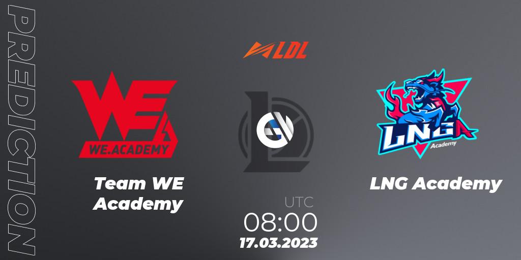 Team WE Academy vs LNG Academy: Betting TIp, Match Prediction. 17.03.2023 at 08:00. LoL, LDL 2023 - Regular Season