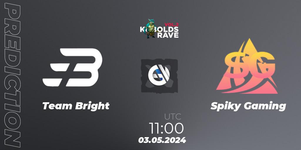 Team Bright vs Spiky Gaming: Betting TIp, Match Prediction. 04.05.2024 at 05:00. Dota 2, Cringe Station Kobolds Rave 2