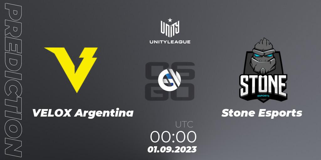 VELOX Argentina vs Stone Esports: Betting TIp, Match Prediction. 01.09.2023 at 00:00. Counter-Strike (CS2), LVP Unity League Argentina 2023
