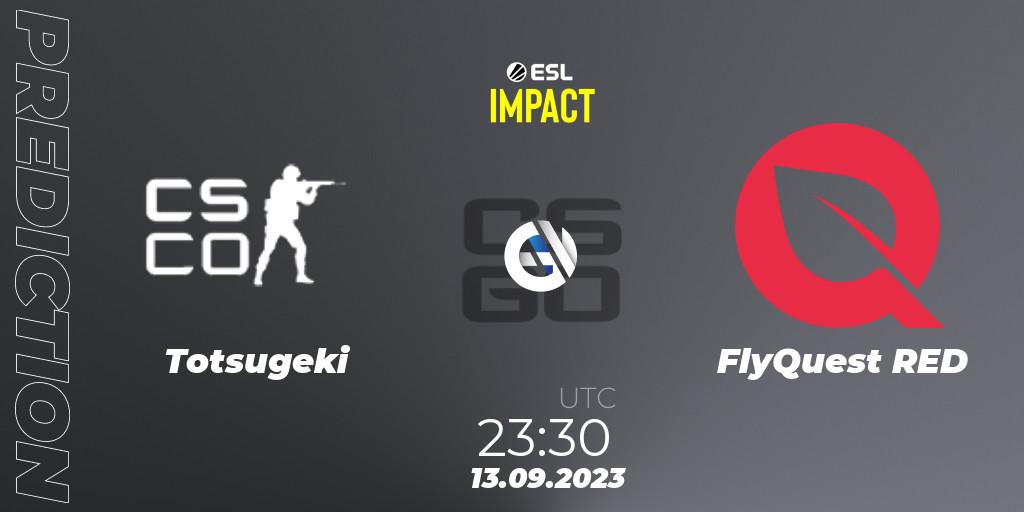 Totsugeki vs FlyQuest RED: Betting TIp, Match Prediction. 13.09.2023 at 23:30. Counter-Strike (CS2), ESL Impact League Season 4: North American Division