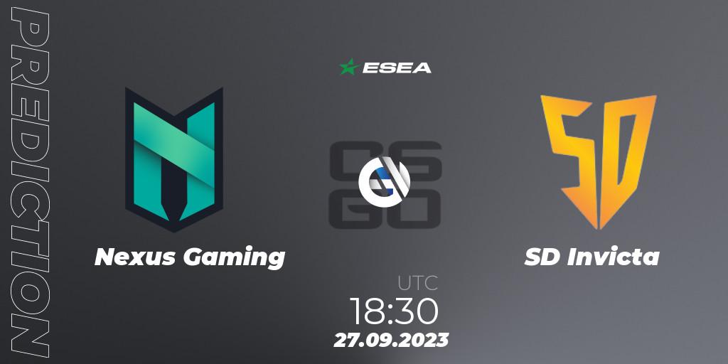 Nexus Gaming vs SD Invicta: Betting TIp, Match Prediction. 27.09.2023 at 17:00. Counter-Strike (CS2), ESEA Advanced Season 46 Europe