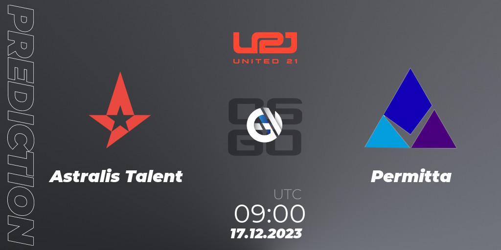 Astralis Talent vs Permitta: Betting TIp, Match Prediction. 17.12.2023 at 09:00. Counter-Strike (CS2), United21 Season 9