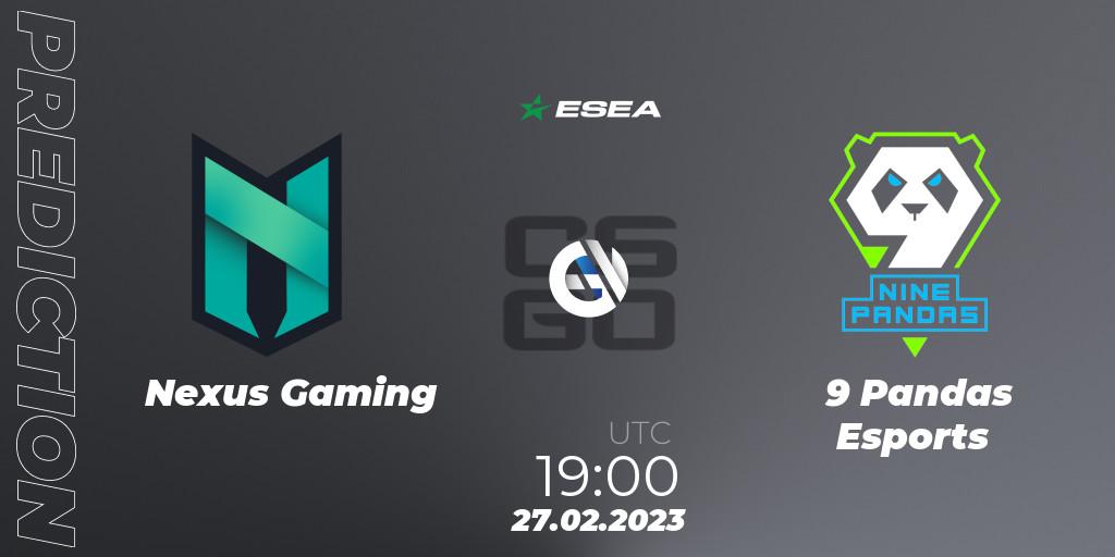 Nexus Gaming vs 9 Pandas Esports: Betting TIp, Match Prediction. 27.02.2023 at 19:00. Counter-Strike (CS2), ESEA Season 44: Advanced Division - Europe