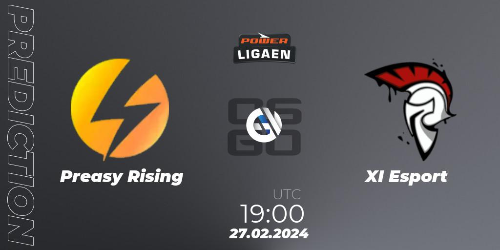 Preasy Rising vs XI Esport: Betting TIp, Match Prediction. 27.02.2024 at 19:00. Counter-Strike (CS2), Dust2.dk Ligaen Season 25