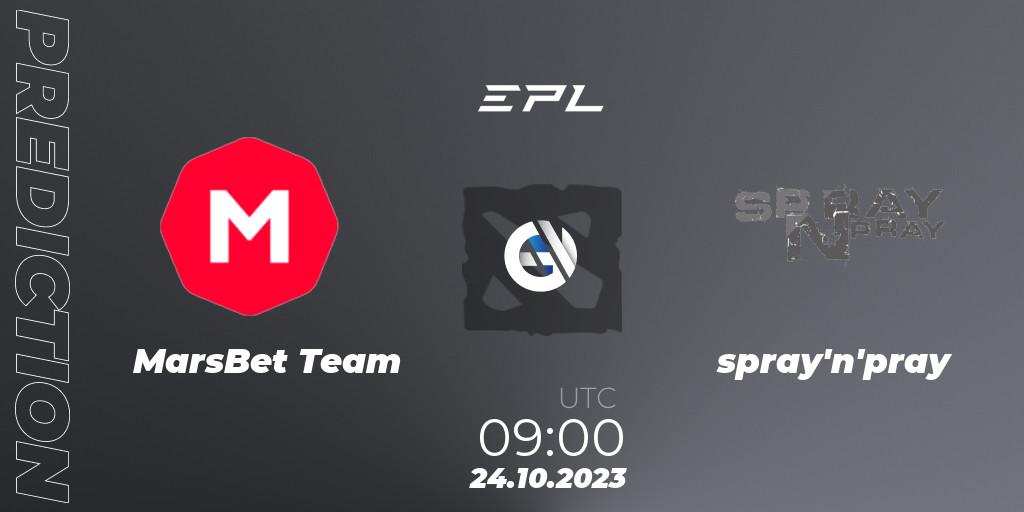 MarsBet Team vs spray'n'pray: Betting TIp, Match Prediction. 24.10.2023 at 18:00. Dota 2, European Pro League Season 13
