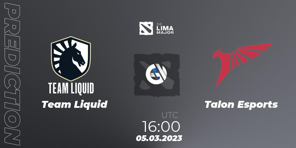 Team Liquid vs Talon Esports: Betting TIp, Match Prediction. 05.03.2023 at 16:04. Dota 2, The Lima Major 2023