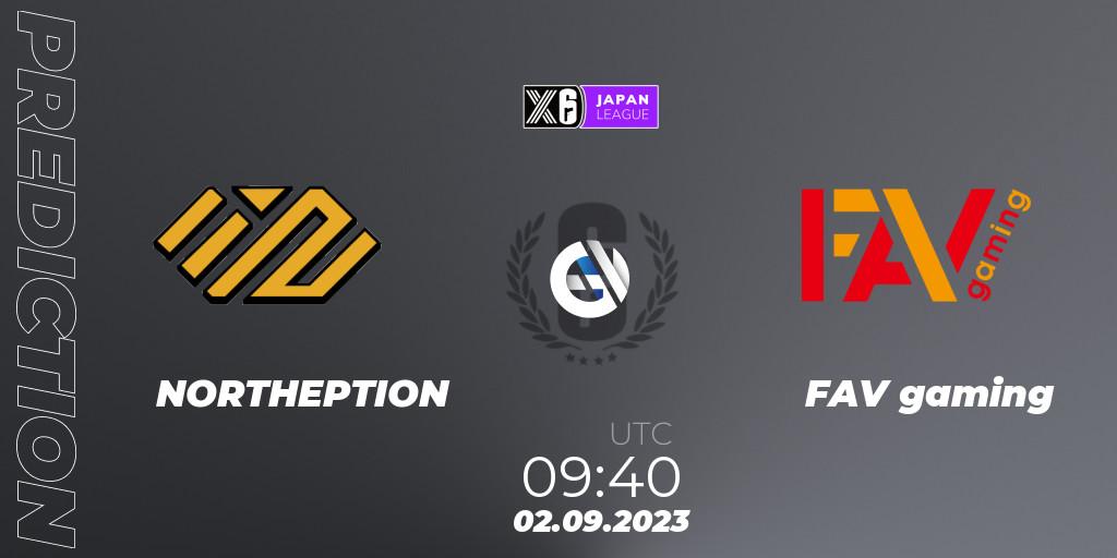 NORTHEPTION vs FAV gaming: Betting TIp, Match Prediction. 02.09.2023 at 11:10. Rainbow Six, Japan League 2023 - Stage 2