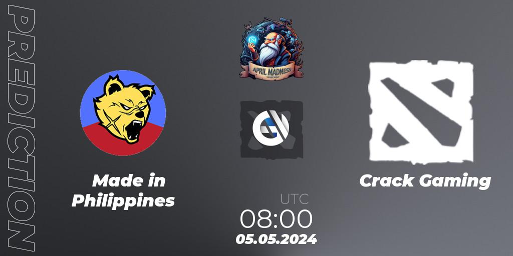 Made in Philippines vs Crack Gaming: Betting TIp, Match Prediction. 06.05.2024 at 10:00. Dota 2, April Madness: Dota 2 Championship