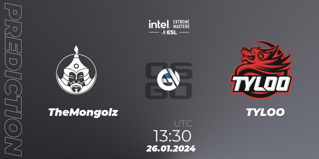 TheMongolz vs TYLOO: Betting TIp, Match Prediction. 26.01.2024 at 13:30. Counter-Strike (CS2), Intel Extreme Masters China 2024: Asian Closed Qualifier