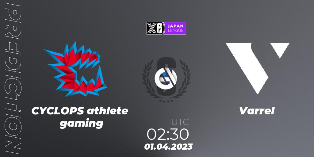 CYCLOPS athlete gaming vs Varrel: Betting TIp, Match Prediction. 01.04.2023 at 02:30. Rainbow Six, Japan League 2023 - Stage 1
