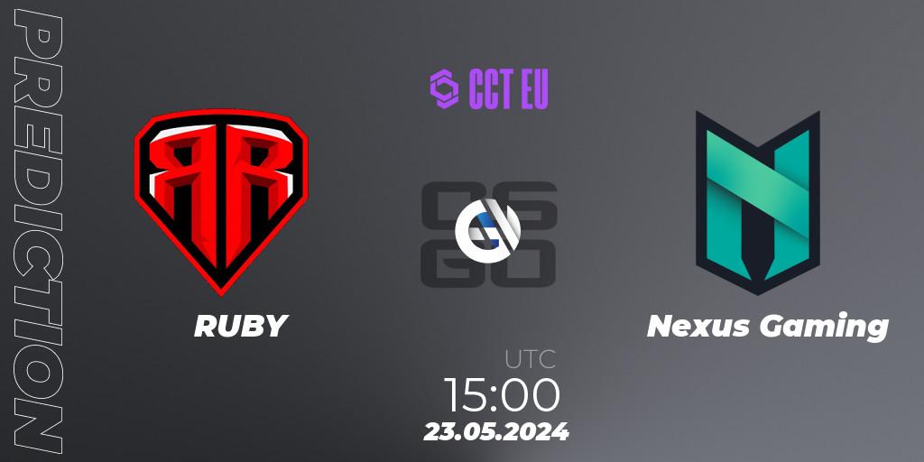 RUBY vs Nexus Gaming: Betting TIp, Match Prediction. 23.05.2024 at 15:05. Counter-Strike (CS2), CCT Season 2 Europe Series 4