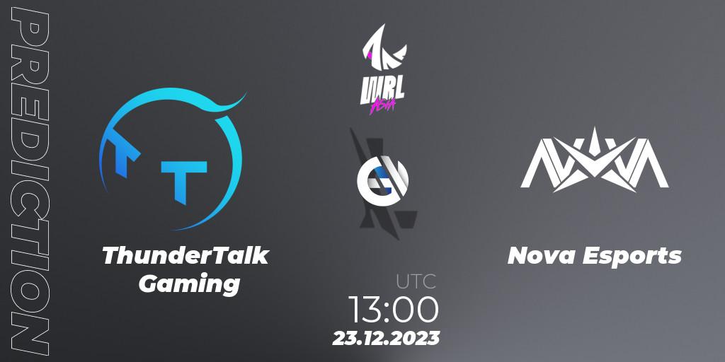 ThunderTalk Gaming vs Nova Esports: Betting TIp, Match Prediction. 23.12.2023 at 13:00. Wild Rift, WRL Asia 2023 - Season 2 - Regular Season
