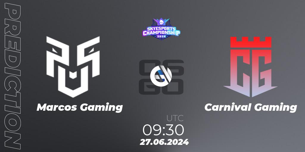 Marcos Gaming vs Carnival Gaming: Betting TIp, Match Prediction. 27.06.2024 at 09:30. Counter-Strike (CS2), Skyesports Championship 2024: Indian Qualifier