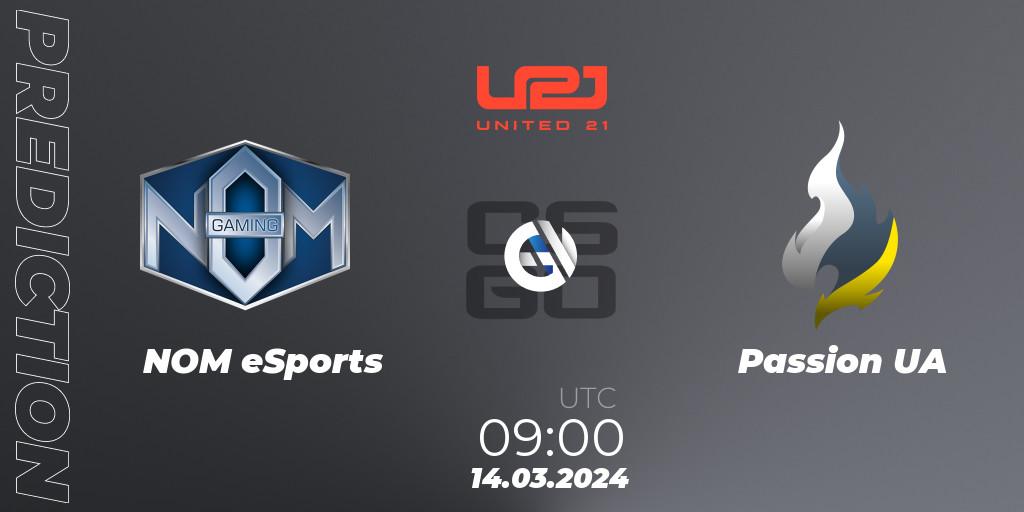 NOM eSports vs Passion UA: Betting TIp, Match Prediction. 14.03.2024 at 09:00. Counter-Strike (CS2), United21 Season 13