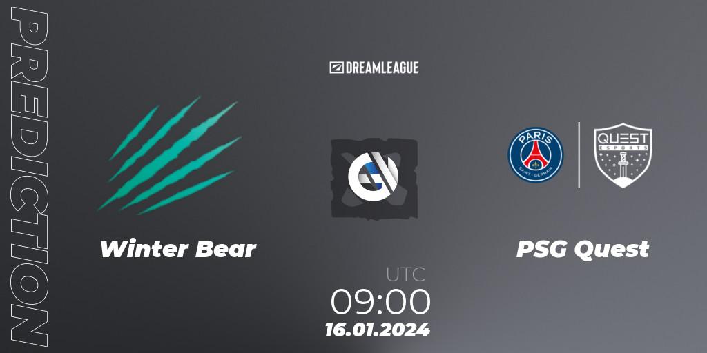 Winter Bear vs PSG Quest: Betting TIp, Match Prediction. 16.01.2024 at 09:06. Dota 2, DreamLeague Season 22: MENA Closed Qualifier