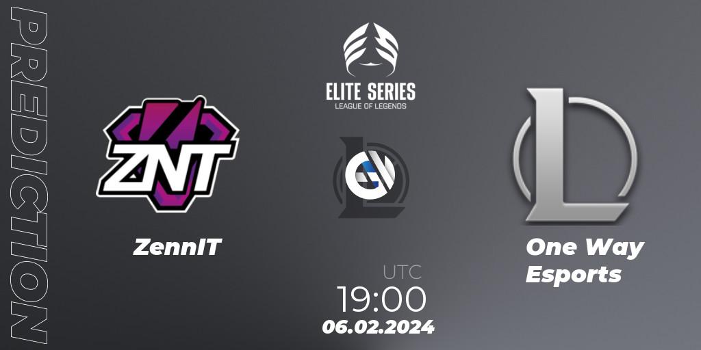 ZennIT vs One Way Esports: Betting TIp, Match Prediction. 06.02.2024 at 19:00. LoL, Elite Series Spring 2024
