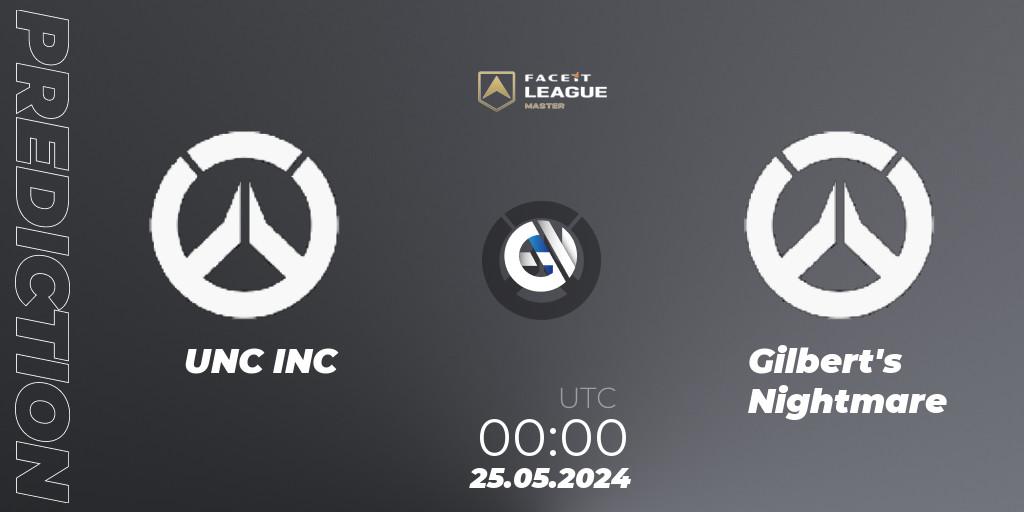 UNC INC vs Gilbert's Nightmare: Betting TIp, Match Prediction. 25.05.2024 at 00:00. Overwatch, FACEIT League Season 1 - NA Master Road to EWC