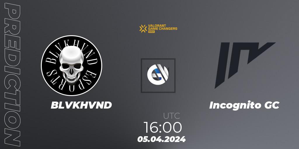 BLVKHVND vs Incognito GC: Betting TIp, Match Prediction. 05.04.2024 at 16:00. VALORANT, VCT 2024: Game Changers EMEA Contenders Series 1