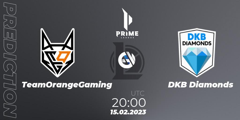 TeamOrangeGaming vs DKB Diamonds: Betting TIp, Match Prediction. 15.02.2023 at 20:00. LoL, Prime League 2nd Division Spring 2023 - Group Stage