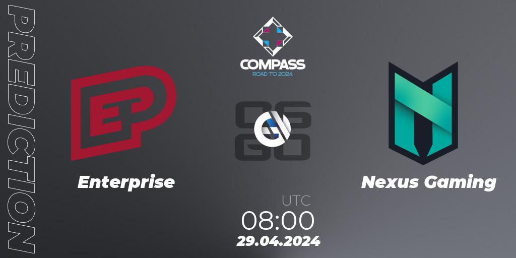 Enterprise vs Nexus Gaming: Betting TIp, Match Prediction. 29.04.2024 at 08:00. Counter-Strike (CS2), YaLLa Compass Spring 2024