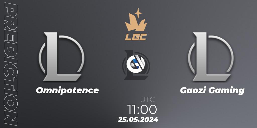 Omnipotence vs Gaozi Gaming: Betting TIp, Match Prediction. 25.05.2024 at 11:00. LoL, Legend Cup 2024