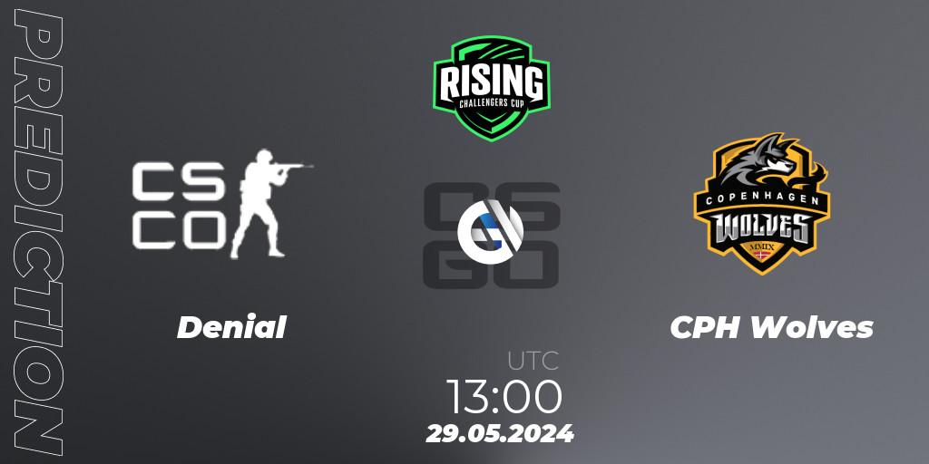Denial vs CPH Wolves: Betting TIp, Match Prediction. 29.05.2024 at 13:00. Counter-Strike (CS2), Rising Challengers Cup #1