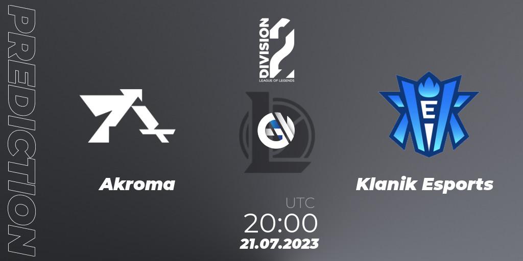 Akroma vs Klanik Esports: Betting TIp, Match Prediction. 21.07.2023 at 20:00. LoL, LFL Division 2 Summer 2023 - Group Stage